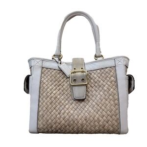 Coach Legacy Vintage Straw Leather Tote Bag Suede Trim Gold Hardware Authentic